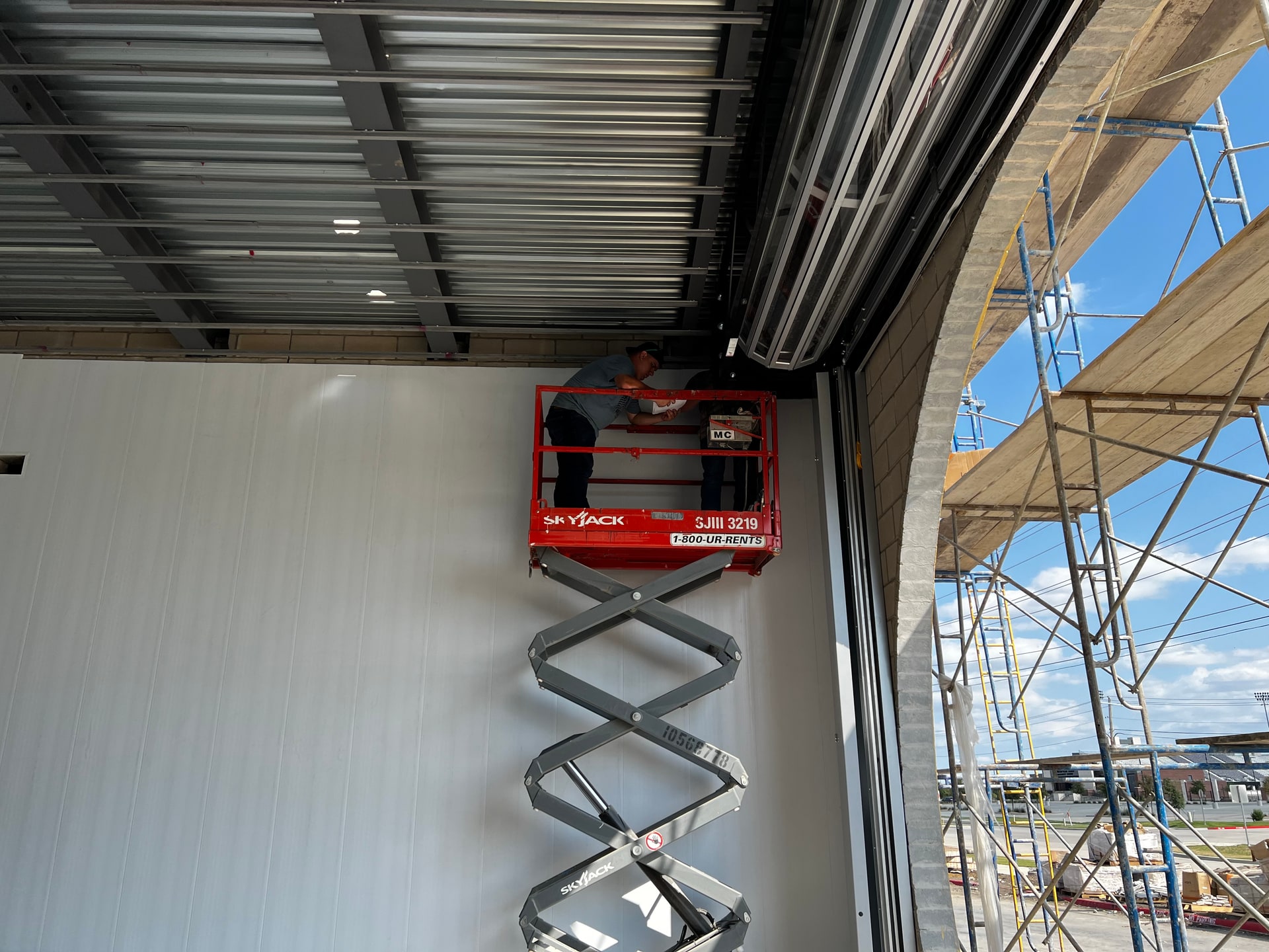 Garage door repair in progress